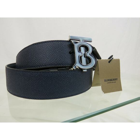 NWT BURBERRY TB 35 GRAIN NAVY BLUE LEATHER ENAMEL BUCKLE LOGO BELT 95 /38 ITALY - Picture 6 of 9